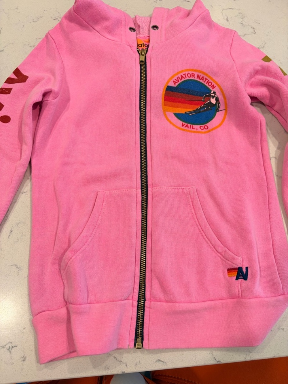Aviator Nation Pink Kids Zip Hoodie with Ski Patch